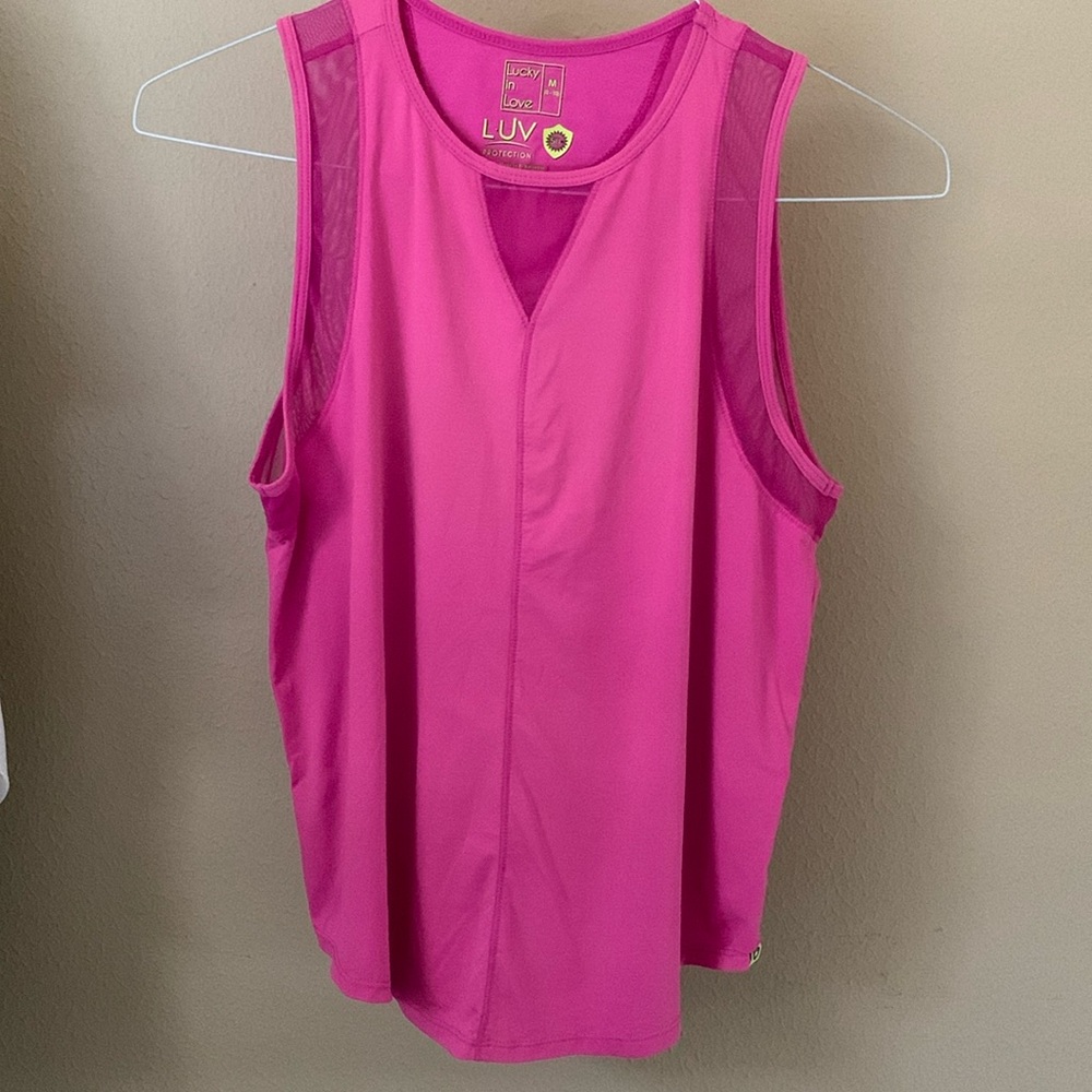 Lucky in Love, Athletic tank top, spf 50+, hot pink, size M